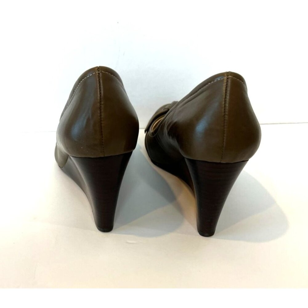 Franco Sarto Promise Brown Leather Wedges Bow On Toe Style Size 9M - Picture 5 of 9
